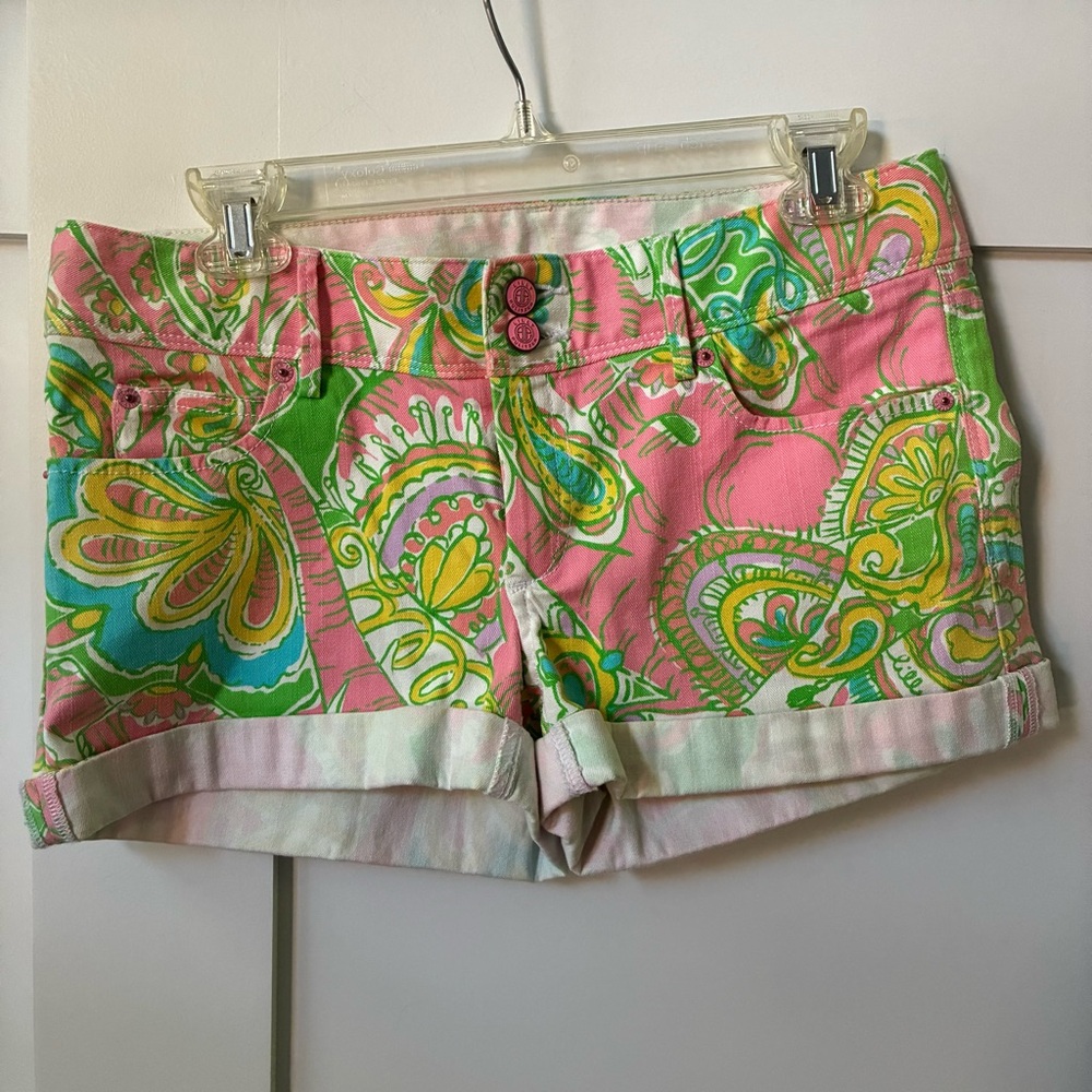 Lilly Pulitzer Clifton shorts monkey painsley Pink and Green Floral Design, 4